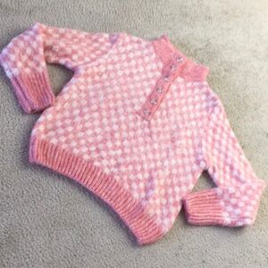 FRNCH/PINK & WHITE FUZZY CHECK MOCK BUTTON COLLAR/NEW
